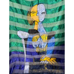 Picasso Art Scarf Cubist Abstract Seated Woman Green Blue Striped Scarf 2132‎